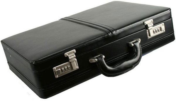 Großer 45cm Laptopkoffer Aktenkoffer Spalt Leder für Unterlagen Schwarz Bowatex
