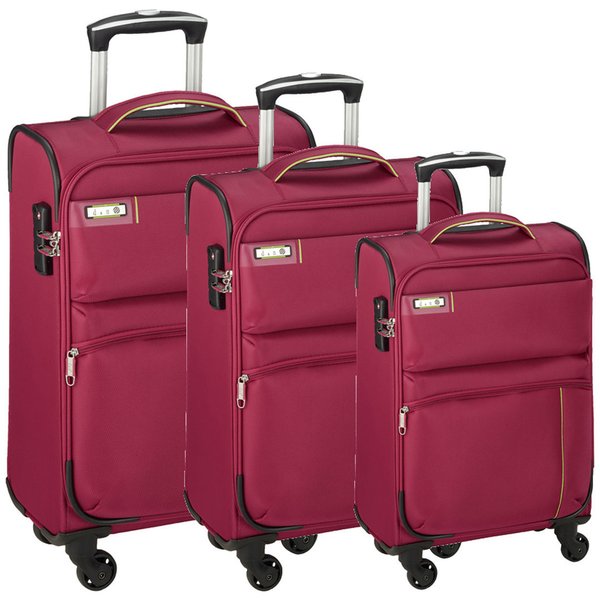 Leichter Koffer, 3-teiliges Trolley Set für Reise auf Räder Pink Bowatex