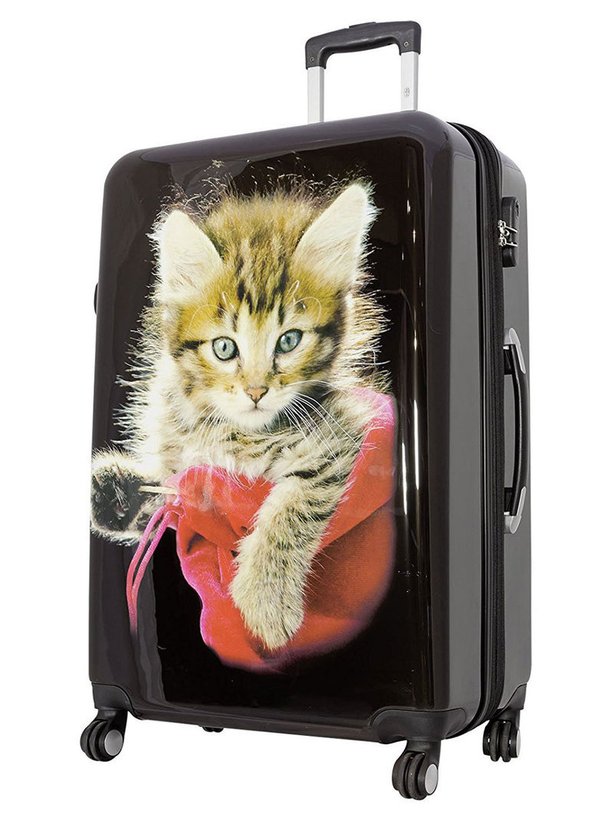 Großer Reisekoffer 115 Li, hübsche Katze Tiermotiv Koffer 77 cm Schwarz