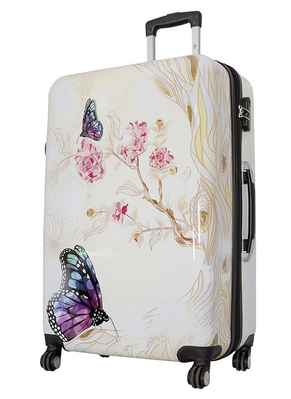 Reisekoffer Schmetterling Creme Großer 115 Li hübsche Motiv Koffer 77 cm